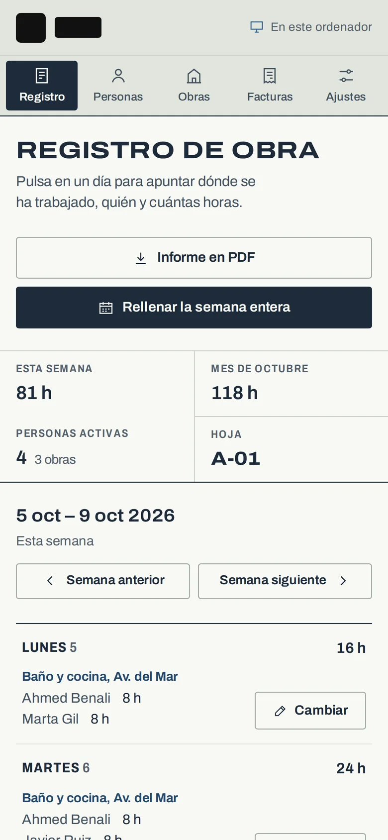 Registro de obra en el móvil