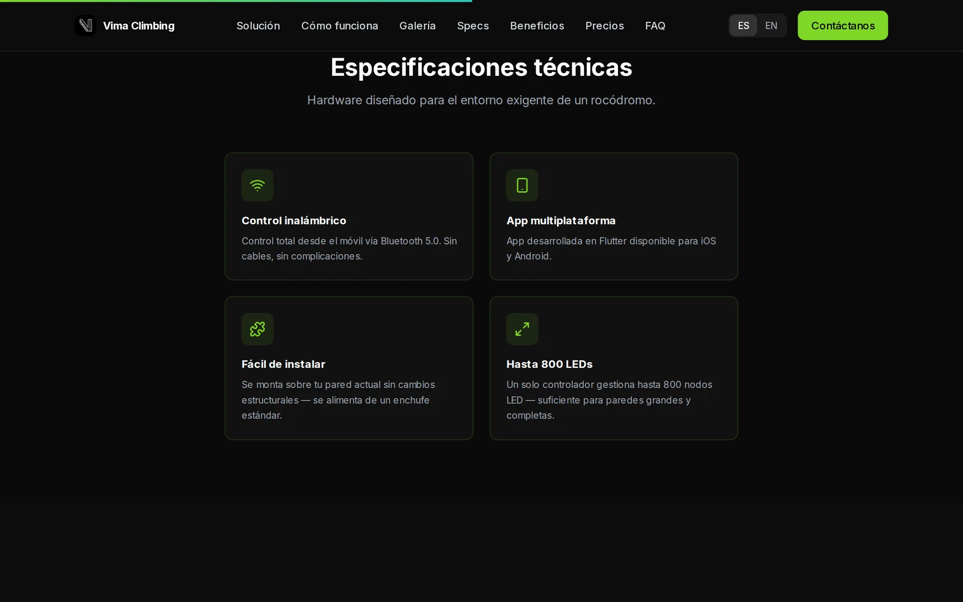 Especificaciones técnicas del sistema